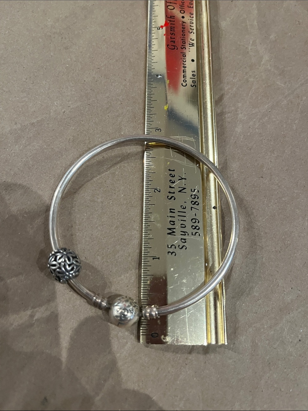 Pandora marked Sterling Silver Floral Charm Bangle Bracelet - Silver - Picture 2 of 5